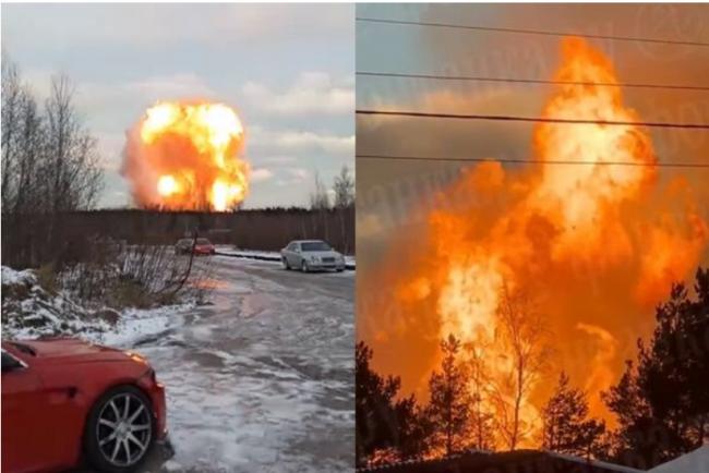 俄罗斯天然气管道爆炸 橘红火球窜天  场面惊人